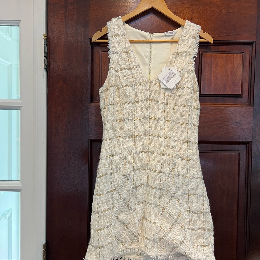 NWT Brunello Cucinelli tweed plaid sleeveless v neck dress just above the knee!